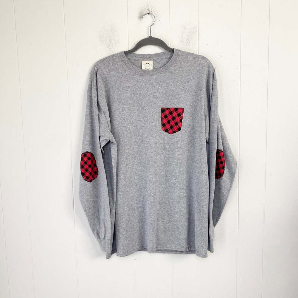 Simply Southern Gray Gnome Nice Until Proven Naughty Plaid Shirt Large